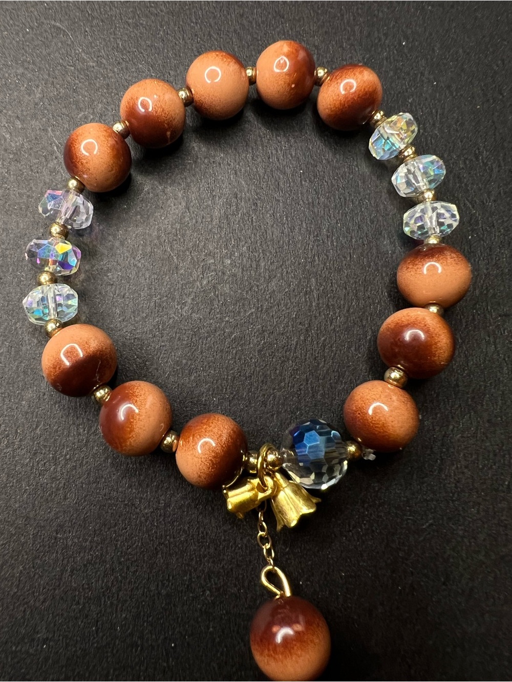 Brown Bead and Crystal Stretch Bracelet NWOT